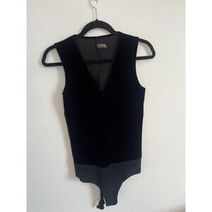 Commando Bodysuit‎ Women M Black Velvet Sleeveless Vneck Minimalist